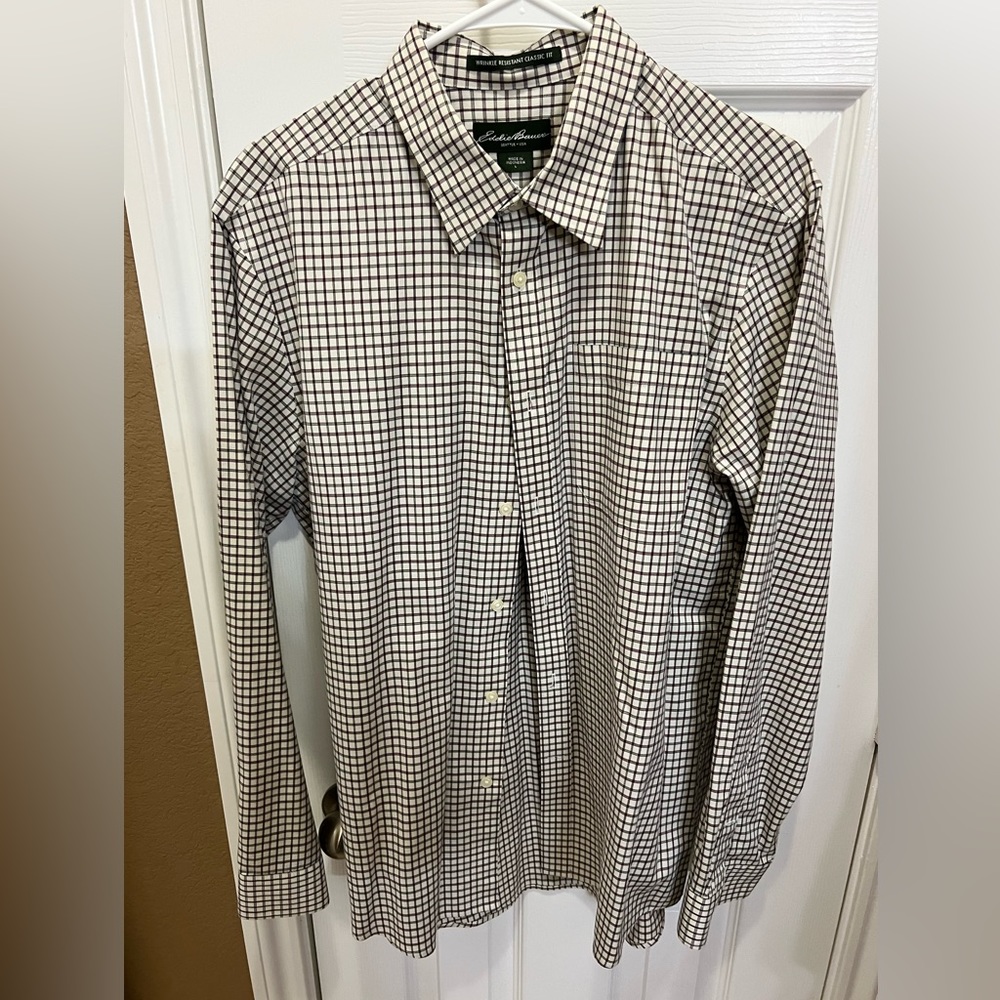 Eddie Bauer cream color casual dress shirt.